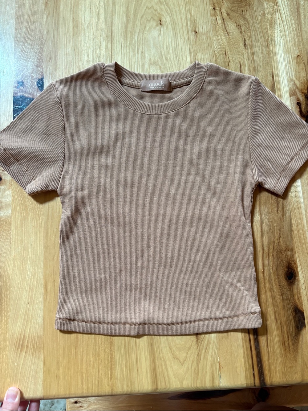 nuuds Short Sleeve Ribbed Tee in Light Brown